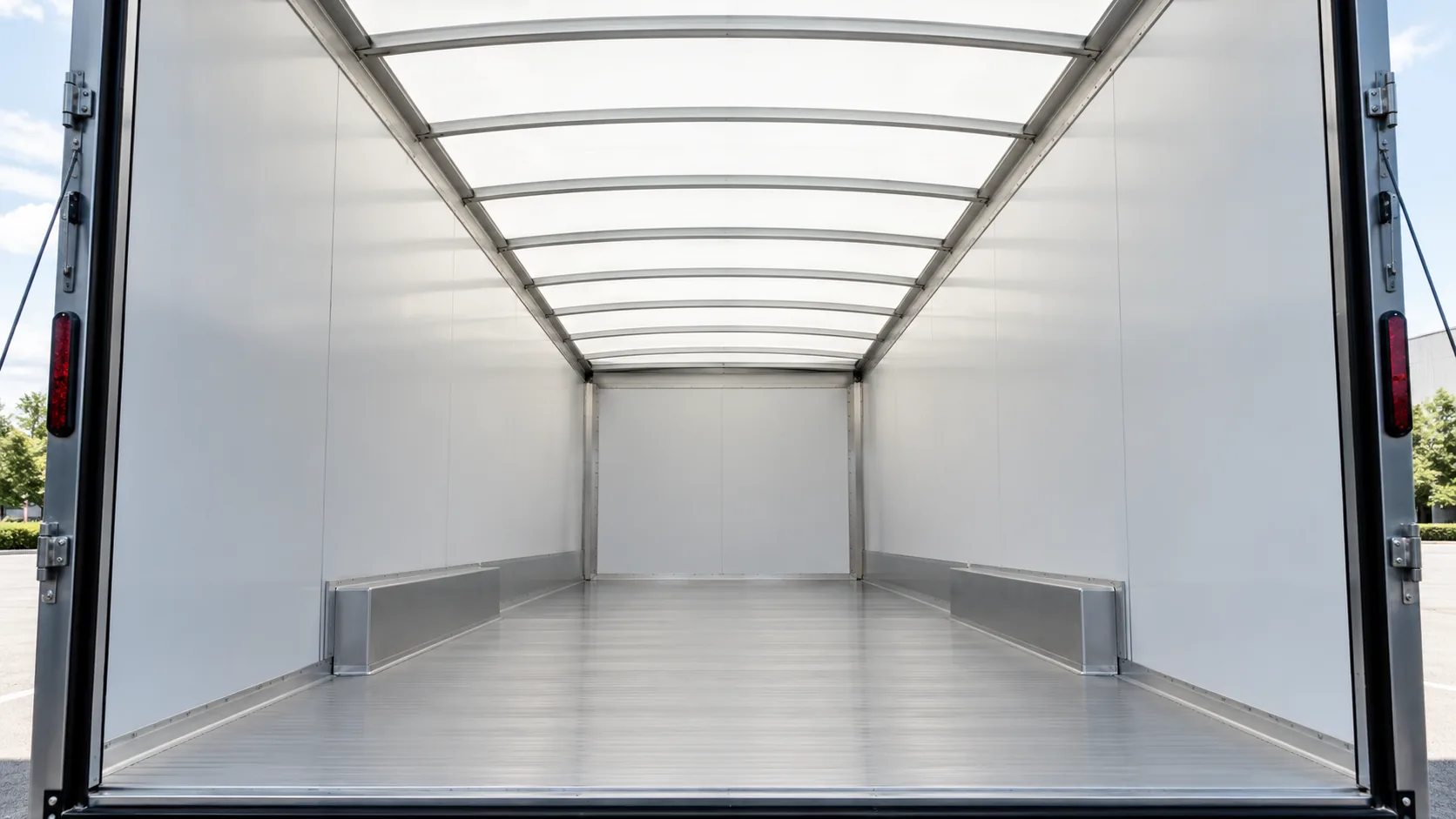 Cargo trailer interior lit by daylight through a Cargo Bright translucent composite roof