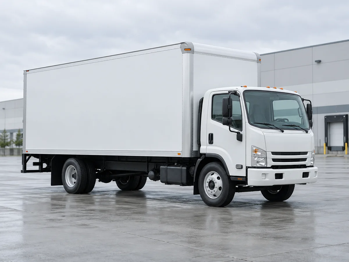 White straight truck with a cargo body